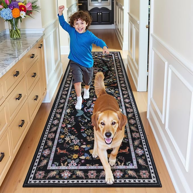 HEBE Hallway Runner Rug 2'x8', Washable Non Slip Kitchen Rug Runner | Soft Boho - Image 8