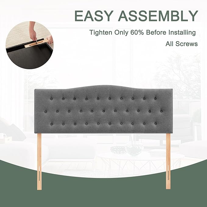Tufted Upholstered Headboard Full Size, Sturdy and Durable Solid Wood Full XL headboard, Fabric Headboard Adjustable Height from 37” to 51”, Modern Button Diamond Design Head Board, Grey