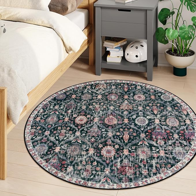 Lahome Moroccan Round Area Rugs, Washable Small Round Rug 3ft Non-Slip | - Image 5