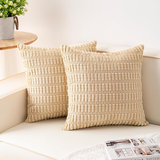 Aegero Pack of 2 Corduroy Decorative Throw Pillow Covers 22x22 Inch by Unknown
