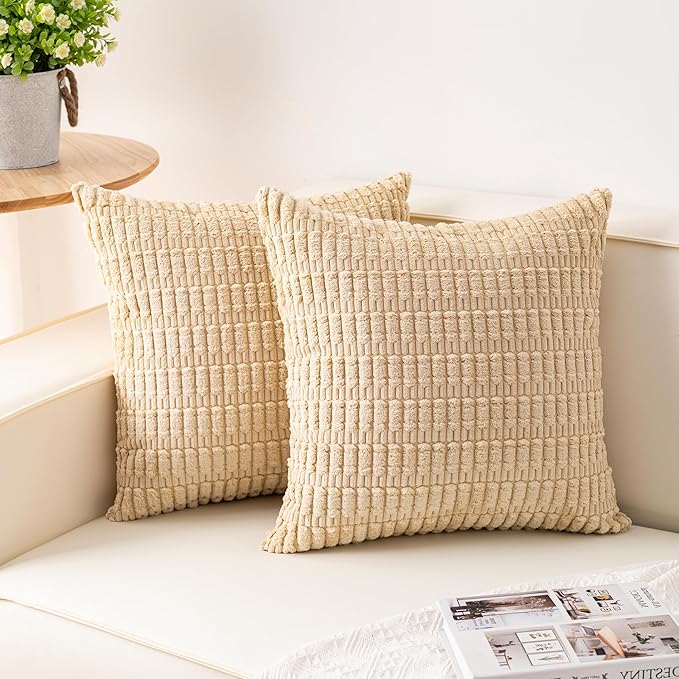 Aegero Pack of 2 Corduroy Decorative Throw Pillow Covers 24x24 Inch by Unknown