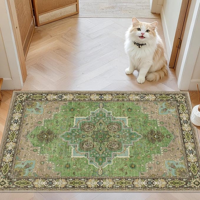 AMADA HOMEFURNISHING 2x3 Washable Entry Rug, Vintage Distress Print Pattern by AMADAHOMEFURNISHING