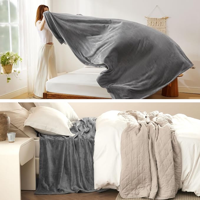 Bedsure GentleSoft Fleece Bed Blankets Queen Size Grey - Image 4