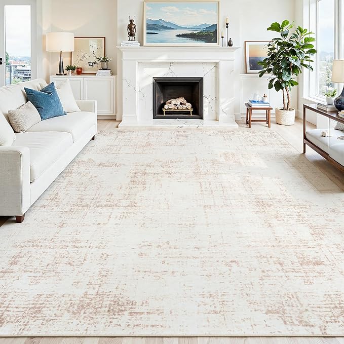8x10 Washable Area Rug for Living Room Bedroom: Non-Slip Modern Beige White | by Oriannal