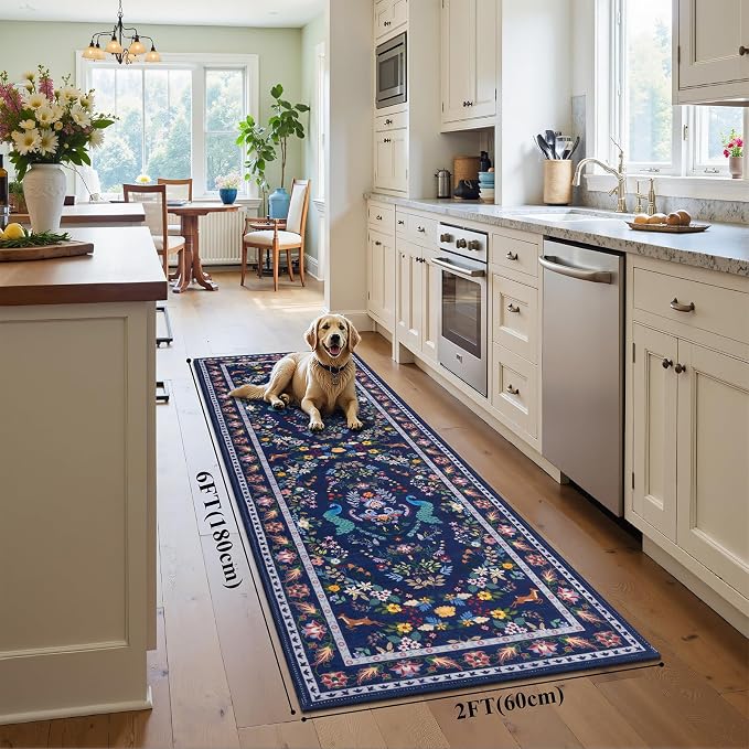 HEBE Hallway Runner Rug 2'x6', Washable Non Slip Kitchen Rug Runner | Soft Boho - Image 2