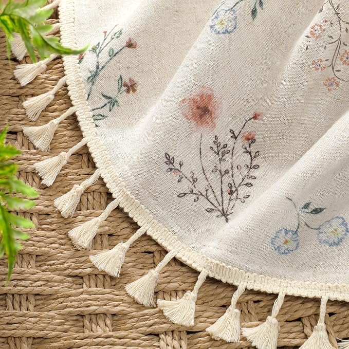 Boho Floral 100% Blackout Curtains 96 Inch 2 Panels Linen Texture | Farmhouse - Image 4