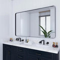 VocalStar 48 x 32 Inch Black Metal Framed Bathroom Mirror for Wall, Large Rounded Rectangle Matte Black Bathroom Vanity Mirror Farmhouse, 1/4-inch Shatterproof Glass | Ultra-Flush Hanging