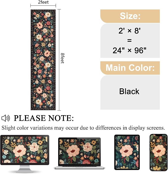 DUKINO 2x8 Runner Rug, Floral Washable Kitchen Runner Rug Non Slip, Soft Indoor - Image 2