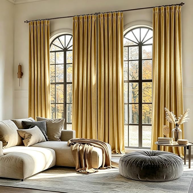 MIULEE Velvet Curtains 52x90 inches 2 Panels Gold Blackout Curtains | Luxury - Image 6