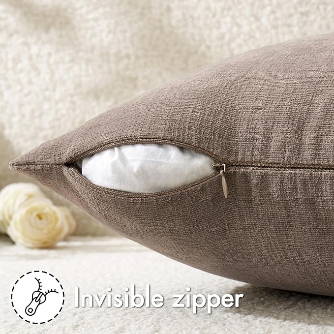 MIULEE Brown Chenille Couch Throw Pillow Covers, 20x20 | Set of 2, Farmhouse - Image 3