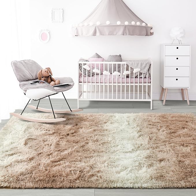 8x10 Extra Large Beige and White Fluffy Area Rug Non-Slip - Image 7