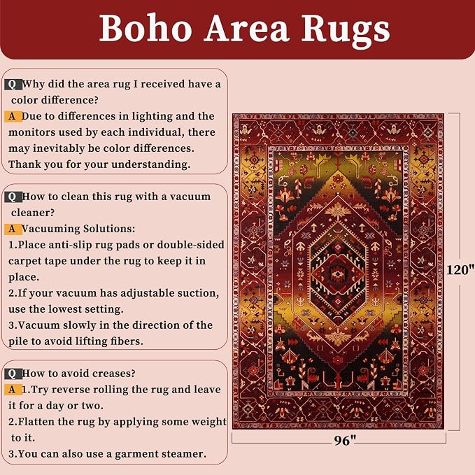 SERISSA 8x10 Washable Non Slip Boho Area Rug - Image 2