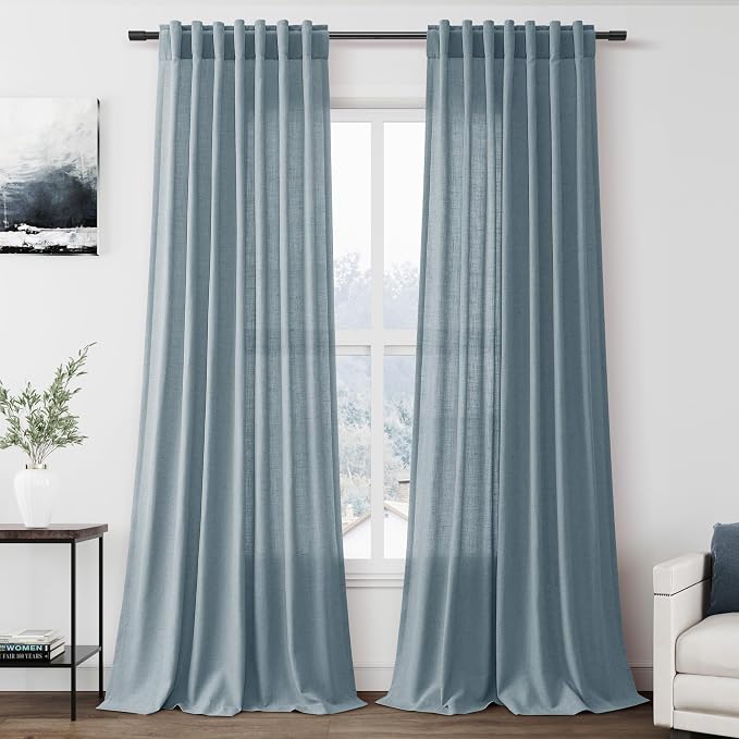 Light Blue Linen Curtains 108 Inches Long by Nanspring