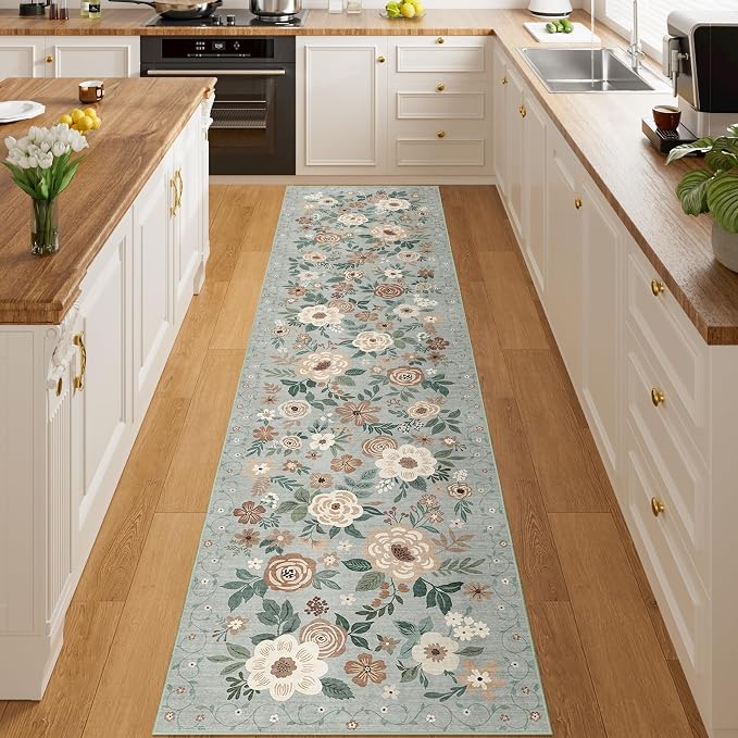 DUKINO 2x10 Runner Rug, Washable Kitchen Runner Rug Non Slip, Sage Green | Soft - Image 8