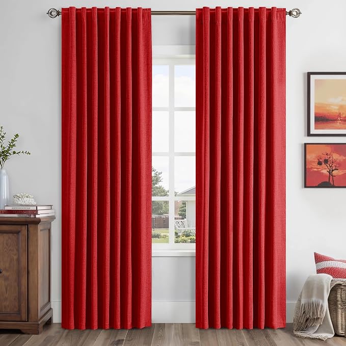 MIULEE 100% Blackout Linen Curtains 42 x 84 Inch Christmas Red 2 Panels | by MIULEE