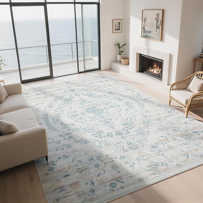 8x10 Boho Washable Area Rugs for Living Room, Dining Room | Ultra Soft Low Pile by Lbris