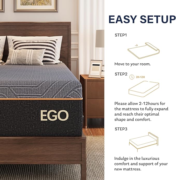 EGOHOME 14 Inch California King Mattress, Copper Gel Memory Foam Mattress for Pain Relief, Therapeutic Mattress in a Box, CertiPUR-US Certified, Fiberglass Free Medium Mattress, Black