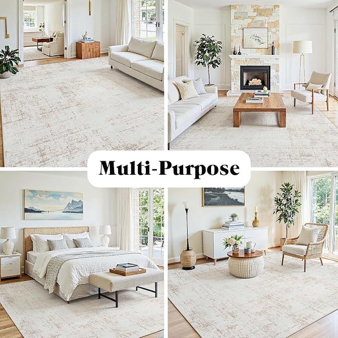 8x10 Washable Area Rug for Living Room Bedroom: Non-Slip Modern Beige White | - Image 3