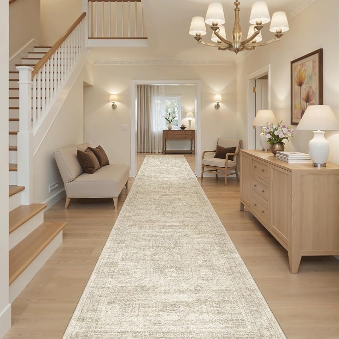Soalmost Washable 3x16 Hallway Runner Rug Non-Slip Kitchen Entry Rugs Beige | - Image 2