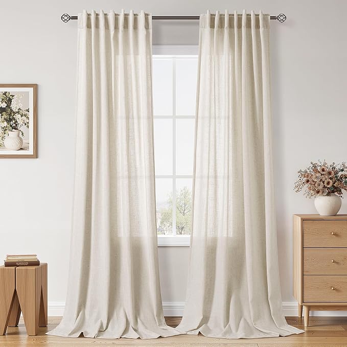 Extra Long Warm Beige Linen Curtains 120 Inch by Nanspring