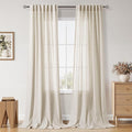 Warm Beige Linen Curtains Semi Sheer 96 Inches Long 2 Panels Set by Nanspring