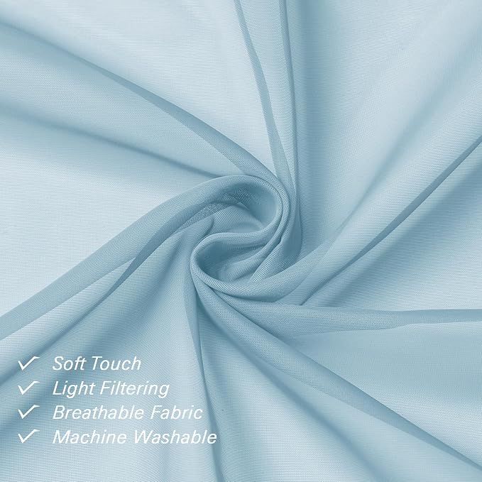 Sky Blue Sheer Curtains 96 Inches Long 2 Panels, Light Filtering Voile Solid - Image 6