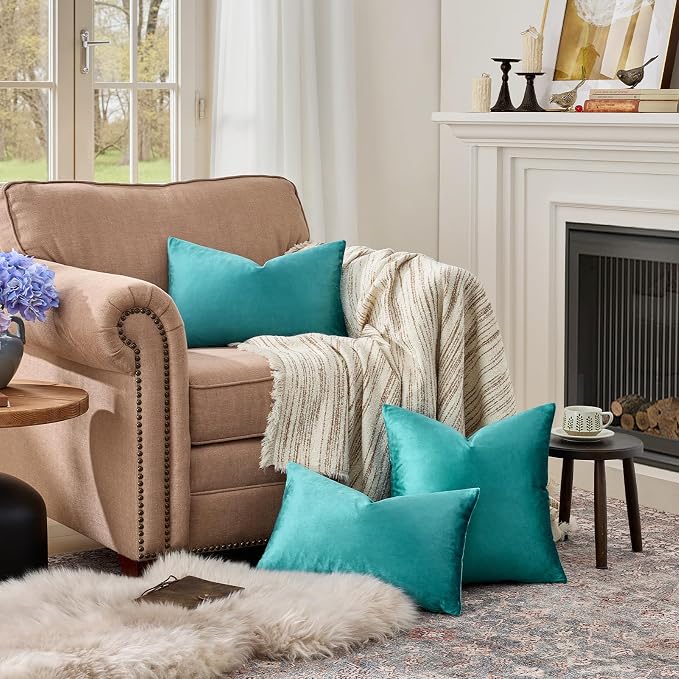 GIGIZAZA Teal Pillow Covers 12x20 Decorative Pillows Pack of 2 | Lumbar Blue - Image 3