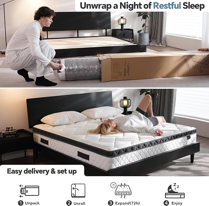 Twin Bed Mattress in a Box, 10 Inch Hybrid Mattress with Individual Pocket Spring & Memory Foam, Soft, Motion Isolation, Medium Firm Comfort for Pressure Relief, CertiPUR-US Certified