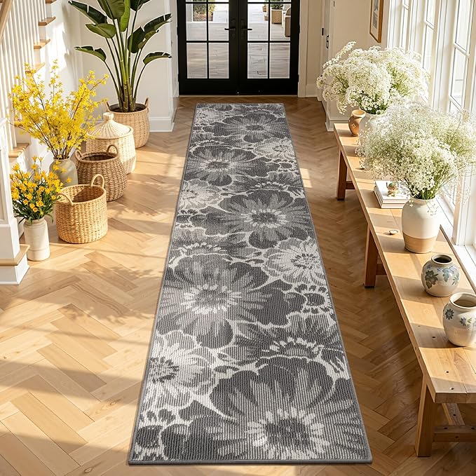 Findosom Hallway Runner Rug 2x10, Non Slip High-Low Textured Floral Washable - Image 9
