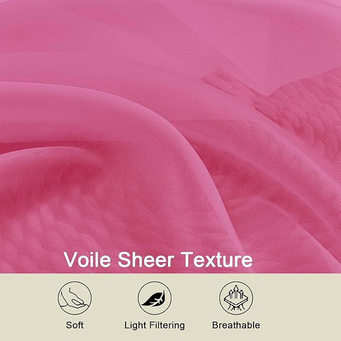 Sheer Hot Pink Curtains for Bedroom Living Room 90 Inches Long 2 Panels Set - Image 3