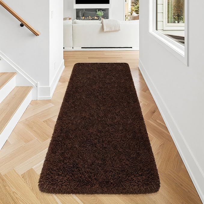 Brown Runner Rug for Bedroom Brown 2x5ft Fluffy Area Rug Bedside Runner Rug for - Image 2