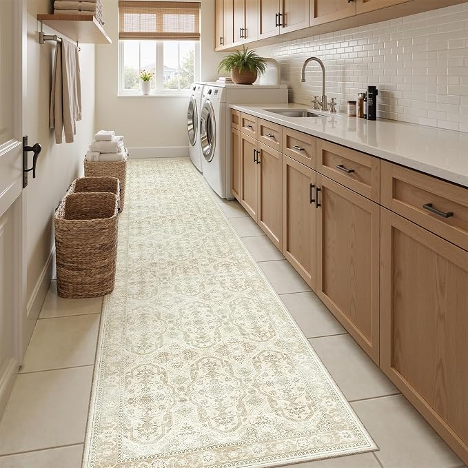 Soalmost Runner Rug 2x12 Washable Hallway Kitchen Runners Beige/Brown | - Image 4