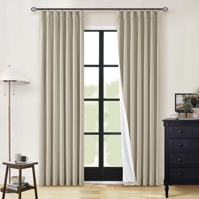Burlywood Birch 100% Blackout Pinch Pleated Linen Curtains 80 Inches Long | by Twodrapes