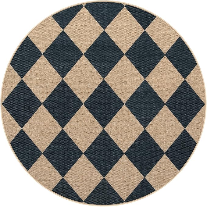 Lahome Checkered Easy Jute Round Rug 3ft, Outdoor Entryway Rug Washable | Black - Image 9