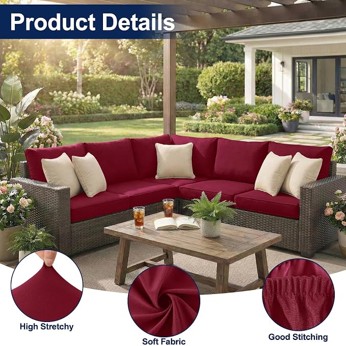Smiry Waterproof Patio Cushion Covers, Stretch Outdoor Furniture Covers | Couch - Image 5