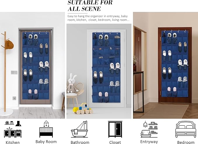 Over The Door Shoe Organizers 35 Mesh Pockets Hanging Shoe Organizer Shoe Rack For Door Closet Entryway Bedroom Bathroom Pantry - Shoe Holder Hanger For Sneakers, Women High Heeled Shoes Blue