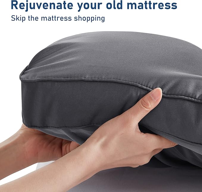 King Mattress Topper Extra Thick Pillowtop Cooling Plush Mattress Pad Cover Protector with 8-21 Inch Deep Pocket 3D Snow Down Alternative Fill Grey