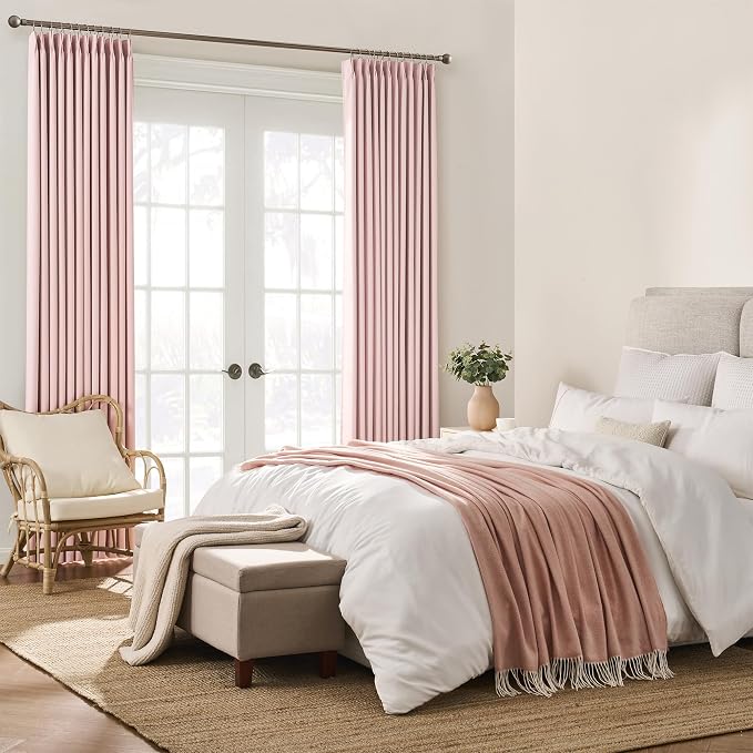 Custom Pleated Curtains Fabric Baby Pink Color, Heat Blocking Window Treatment - Image 4