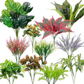 18PCS Outdoor Artificial Plants UV Resistant, Tropical Fake Flower Bushes, Mixed Faux Outdoor Greenery for Outside Planter Box, Porch, Balcony, Garden or Indoor Décor