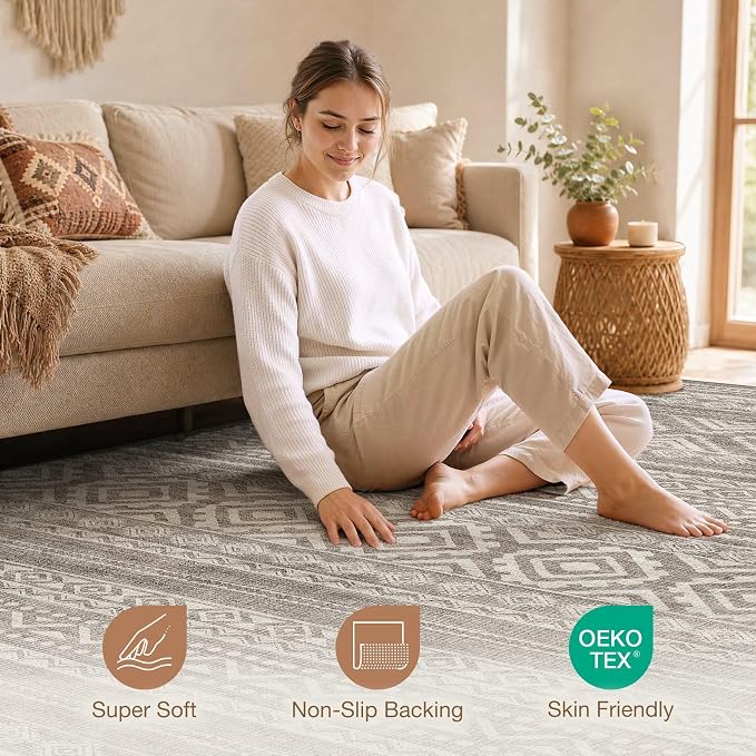 cotiled Boho 9x12 Area Rug for Living Room: Large Moroccan Washable Rug | Solve - Image 4