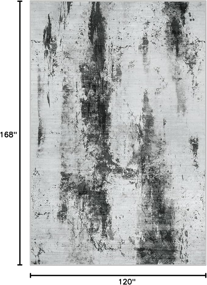 10x14 Area Rugs for Living Room: Washable Abstract Black White Grey Carpet | - Image 2