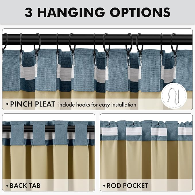 MIULEE 100% Blackout Linen Curtains 42 x 108 Inch Stone Blue 2 Panel | Thermal - Image 5
