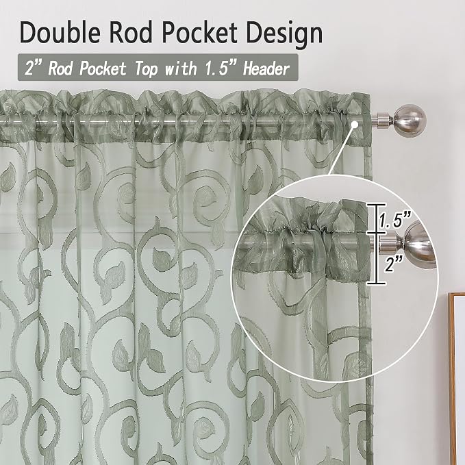 Sage Green Semi Sheer Curtains 84 inches Long - Image 3