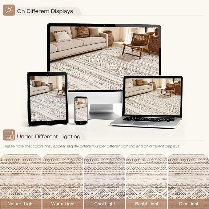 cotiled Boho 5x7 Area Rugs for Living Room: Soft Moroccan Washable Rug | Solve - Image 8