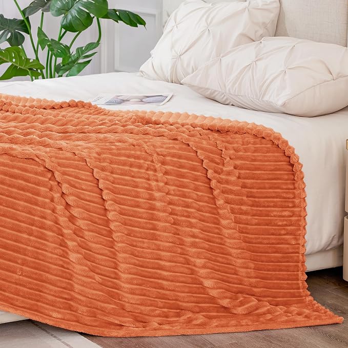 BEDELITE Ribbed Jacquard Burt Orange King Size Blanket - Image 6