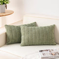 Pack of 2 Corduroy Decorative Throw Pillow Covers 12x24 Inch, Sage Green | Fall by Unknown