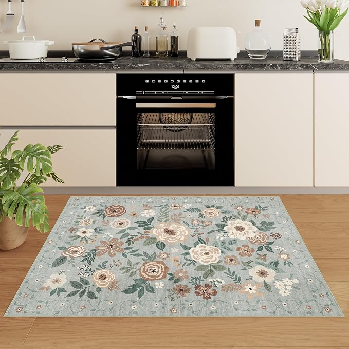 DUKINO 3x5 Area Rug, Floral Washable Rug - Image 7