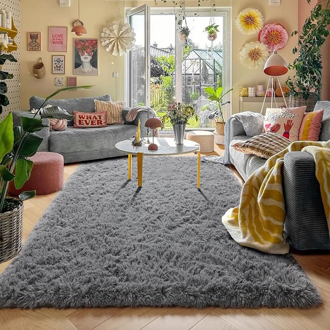Amdrebio Grey Fluffy Fuzzy Area Rug 4x6 - Image 5