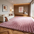 Dusty Rose Rabbit Striped Plush Rug 8'x10', Fluffy Shaggy Area Rug by CHOVY