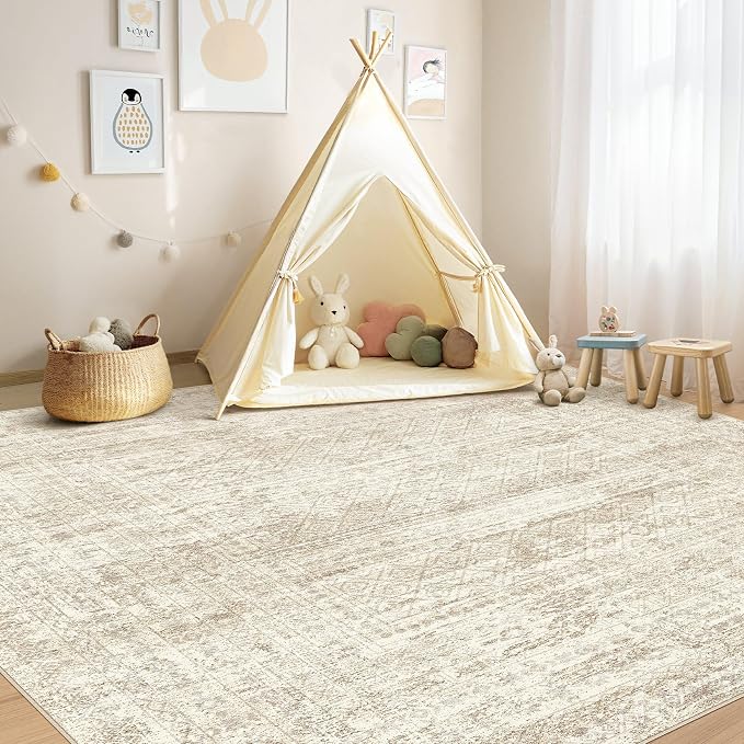 UERMEI Square Area Rugs : Washable 8x8 Neutral Modern Abstract Carpet - Image 6